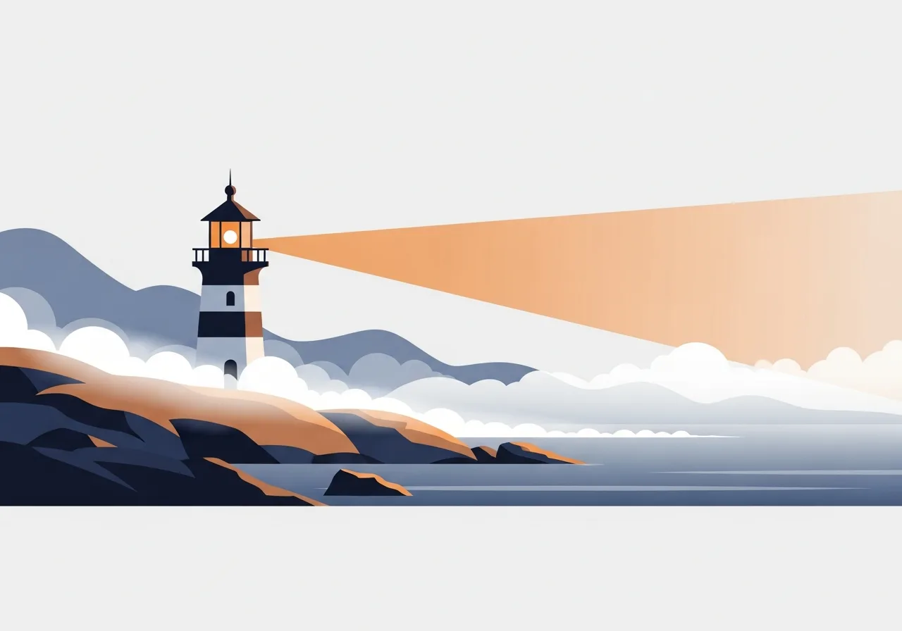 Stylized illustration of a calm, abstract guide mark — Guidory's visual identity.